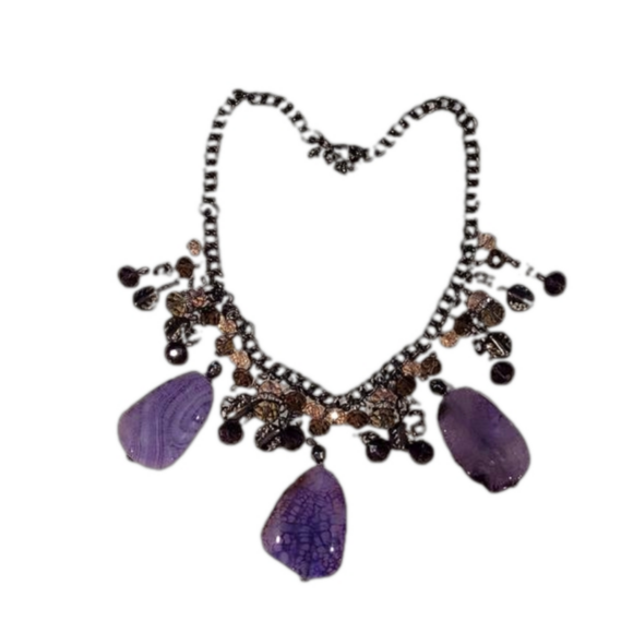 Olé necklace with 3 Amethyst agate pendants and dangled smokey beads and charms - Picture 1 of 6